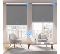 Grandekor Motorized Roller Shade with Remote Control,Motorized Blinds100% Blackout Electric Shades, Cordless Window Blinds Shades for Bedroom Living Room Office,Dark Grey,W34 xH72