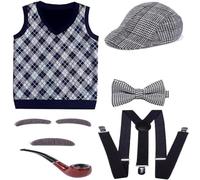 Grandfather Set Halloween Old Man Costume Set Grandpa Hat Pipe Glasses Eyebrows Moustache for 100th Day of School