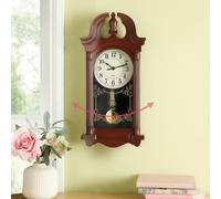 Grandfather Style Wall Pendulum Clock With Silent Movement, Battery Powered, Mahogany Effect