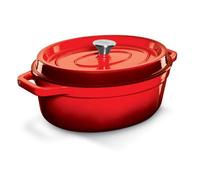Grandfeu Red 5.6 L. Cast Iron Casserole Pot With Lid - Minimalist Design, Durable, And Versatile