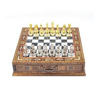 GrandGiftStore Handmade Chess Set With Storage, Luxury Chess Set, Stylish Wooden Gold-Silver Chess Pieces, Adult Chess Set/Black