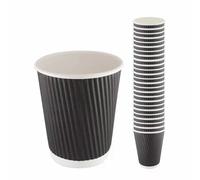 Grandi Disposable Coffee Cups, 8oz, Black Ripple Design, Pack of 20