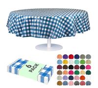 Grandipity Blue Gingham Checkered Plastic Table Cloth Disposable (6 Pk) 84in Round Tablecloth Premium Party Table Cloths Disposable - Perfect Table Cloth Round Cover for Any Table Up to 6 Feet