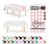 Grandipity Pink Checkered Gingham 6 Pack Premium Disposable Plastic Table Runner 14 x 108 Inch. Table Runner for Dinner Parties & Events