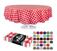 Grandipity Red Gingham Checkered Plastic Table Cloth Disposable (6 Pk) 84in Round Tablecloth Premium Party Table Cloths Disposable - Perfect Table Cloth Round Cover for Any Table Up to 6 Feet