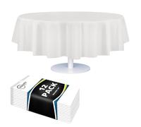 Grandipity White 84" Round 12 pack Premium Disposable Plastic Tablecloth 84 Inch Round Table Cover