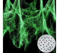 Grandisk 100g Halloween Spider Web Decorations 50 Pcs Black Spiders Halloween Glow in The Dark Spider Webs for Halloween Indoor Outdoor Party Decoration Stretchable Cobweb Props (Luminous)