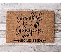 Grandkids and Grandpups Spoiled Here Custom Welcome Mat Grandma Grandpa Door Mat Cheerful Gift Home Doormat Housewarming Gift Decoration Floor Front Door Mat 24X16 Inch