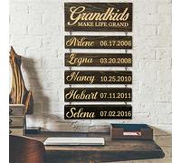 Grandkids Make Life Grand Sign Family Name Wood Sign Wall Hanging with 1-10 Names Names Birth Dates Personalized Grandparent Family Name Wall Plaque Sign Grandmother Grandfather Gift Ideas for Home