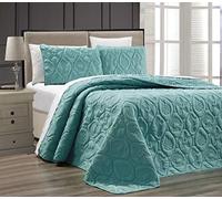 GrandLinen 3-Piece Oversize Quilt Tropical Coast Seashell Beach King Bedspread Turquoise Blue Coverlet Embossed Bed Cover Set. Sea Shells, Sea Horse, Starfish etc.