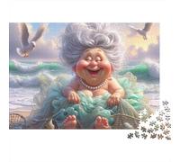 Grandma 1000 Piece Beach Net Cardboard Puzzle for Adults 14+ Senior Citizens Senior Centre Activity Stress Relief Social Icebreaker Birthday Gift 52x38cm/1000pcs