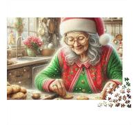 Grandma 1000 Piece Xmas Cookie Bake Cardboard Jigsaw Puzzle for Adults 14+ Senior Centre Activity Stress Relief Home Leisure Time Casual Gamers Gift 70x50cm/1000pcs