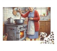 Grandma 1000 Pieces Kitchen Cook Recycled Cardboard Jigsaw Puzzle for Kids 12+ Brain Training Educational Enlightenment Missing Piece Guarantee Value for Money 52x38cm/1000pcs