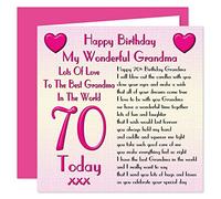 Grandma 70th Happy Birthday Card - Lots Of Love To The Best Grandma In The World - 70 Today - Sentimental Verse from a Child