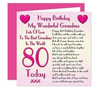 Grandma 80th Happy Birthday Card - Lots of Love to The Best Grandma in The World - 80 Today - Sentimental Verse from a Child