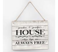 Grandma And Grandpa's House Where Hugs Are Always Free Wood Plank Hanging Sign Personalized Kitchen Wall Art Decor Wood Plaque Motivational Bible Verses Wooden Plaque for Living Room Bathroom 10x12