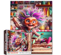 Grandma Baking Puzzles for Adults 1000 Pieces Colorful Kitchen Chaos Jigsaw Puzzles for Game Nights Rainbow Hair Jigsaw Puzzle for Challenging Family Activity Game DIY Craft Puzzle Home Decor Gifts