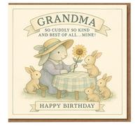 Grandma Birthday Card - Cute Rabbit Illustration with Sunflower - 'So Cuddly So Kind and Best of All... Mine!' - Happy Birthday Card for Grandma