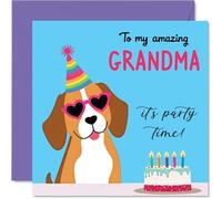 Grandma Birthday Card - Doggy Party - Happy Birthday Card for Grandma from Grandson Granddaughter, 145mm Dog Lovers Bday Greeting Cards