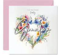 Grandma Birthday Card - Heart of Flowers - Happy Birthday Card for Grandma from Grandson Granddaughter, 145mm Floral Bouquet Greeting Cards