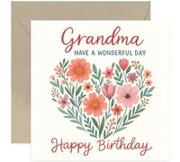 Grandma Birthday Card, Heart Shaped Flowers Design, Blank Inside with Envelope