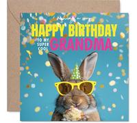 Grandma Birthday Card - Hoppy Cake - Happy Birthday Card for Grandma from Grandson Granddaughter, 145mm cute bunny Bday Greeting Cards