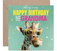 Grandma Birthday Card - Neck-stravagant Day - Happy Birthday Card for Grandma from Grandson Granddaughter, 145mm funny giraffe Bday Greeting Cards