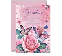 Grandma Birthday Card, Pink Rose Butterfly