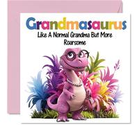 Grandma Birthday Card - Roarsome Grandmasaurus - Happy Birthday Card for Grandma from Grandson Granddaughter, 145mm Dinosaur Bday Greeting Cards