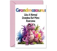 Grandma Mothers Day Card - Roarsome Grandmasaurus - Happy Birthday Card for Grandma from Grandson Granddaughter, A5 Dinosaur Bday Greeting Cards