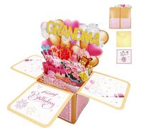 Grandma Birthday Cards, Pink Pop Up Personalised Birthday Card for Grandma with Pull-Out Envelope & Small Card,3D Birthday Cards for GrandmaSuitable for Birthday Party