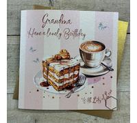 Grandma Coffee & Cake - Stripes Birthday Card Hand decorated with Glitter & Gems. (DP238)