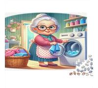 Grandma Doing Laundry Jigsaw Puzzle 1000 Pieces Recycled Paper for Adults Adult Jigsaws Impossible Challenging Game Fun Home Activity Great Gift for Men Women 38x26cm/1000pcs