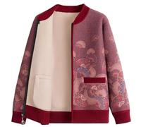 Grandma Fall Winter Cardigans Jacket Middle-Aged Elderly Women's Senior Fleece Knitted Sweater Outerwear Tops Thermal Coats(Red,M)