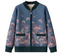 Grandma Fall Winter Cardigans Jacket Middle-Aged Elderly Women's Senior Fleece Knitted Sweater Outerwear Tops Thermal Coats(Blue,M)