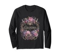 Grandma Floral Hummingbird Peony Hydrangea Tea Cup Long Sleeve T-Shirt