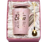 Grandma Gift - Gift Grandma Christmas, Om-a Gift-k Birthday Mug 400 ml, Idea Om-a Birthday Gift, Marble Ceramic Mug with Gold Print, Lid, Spoon, Gift Box