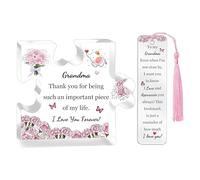Grandma Gifts for Mothers Day Puzzle Shaped Signs Bookmark 2PC Set Grandmother Birthday Family Day Presents Acrylic Plaques Christmas Women Retirement Appreciation Carnations Nan Thank You Keepsakes