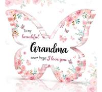 Grandma Gifts,Grandma Plaque,Acrylic Butterfly Plaque Nanny Birthday Gifts,Butterfly-Shaped Acrylic Plaque Gifts for Grandma Grandmother to My Beautiful Grandma Gift.