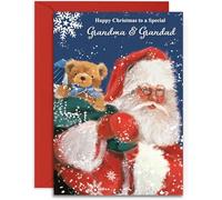 Grandma & Grandad Christmas Card - Santa & Ted - Medium Sized Card (A5 Size -148mm x 210mm) with Envelope