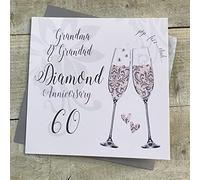 White Cotton Cards Grandma & Grandad Diamond Anniversary 60" Handmade 60th Anniversary Card Champagne Flutes, White/Cream, White/Cream, 16cm x 16cm
