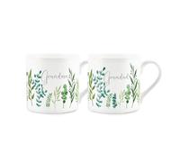 Grandma & Grandad Mug Set - Ferns & Greenery Garden Themed Gifts for Grandparents Bone China Mugs Set of 2 - Tea/Coffee Hot Drinks Cups Present