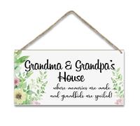 Grandma & Grandpa's House Door Wood Sign Plaque Gift for Grandma Grandpa, Wooden Wall Hanging Sign with Twine, Shelf Wood Floral Art Sign, Living Room Home Porch Kitchen Decoration Supplies -017