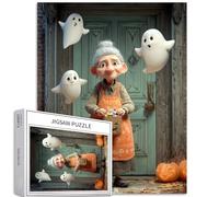 Grandma Handing Out Candy 1000 Piece Jigsaw Puzzles for Adults Flying Ghost Art Jigsaw Puzzle Colorful DIY Puzzles for Home Decoration Gifts Family Puzzle Perfect for Game Nights 50×70cm