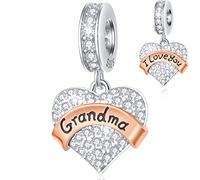 Grandma Heart Dangle Charms fits Pandora Mothers Day Bracelet, I Love You Grandmother Pendant, 925 Sterling Silver Great Grandmum Beads with CZ, Gifts for Grandmom/Abuela/Babcia
