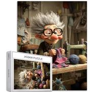 Grandma Knitting a Sweater 1000 Piece Jigsaw Puzzles for Adults Warm Cartoon Scene Art Jigsaw Puzzle Challenging Family Activity Games Colorful DIY Craft Puzzle for Home Decor Gifts 20" ×27"