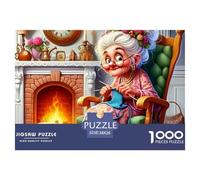 Grandma Knitting Cozy 1000 Piece Jigsaw Puzzle for Adults - Recycled Paper Grandma Knitting by Fireplace Fun Present & Activity for Home Great Gift Idea38x26cm/1000pcs