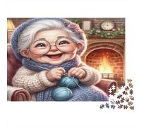 Grandma Knitting Jigsaw Puzzle 1000 Piece Recycled Paper for Adults Adult Jigsaws Impossible Hard Challenging Family Game Fun Home Activity Great Gift Idea 38x26cm/1000pcs