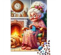 Grandma Knitting1000 Pieces Durable Cardboard Dog Jigsaw Puzzle Collection Adults Fun Party Game Mind Relaxation Perfect 70x50cm/1000pcs