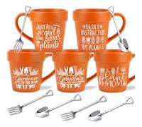 Grandma Let Love Grow Plant Pot Mug With Shovel Spoon & Fork - Handmade Plant Lover Gifts for Women, Mothers Day gifts for Grandma from Grandkids, Birthday gifts for Nana Grandmother Flower Pot Cup